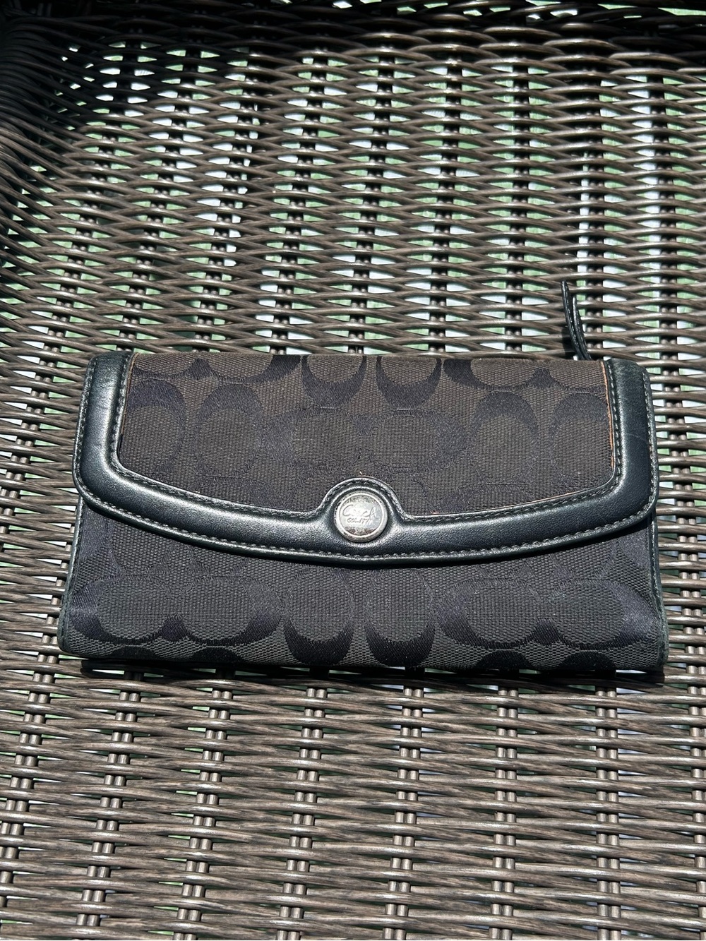 COACH Wallet Credit Cards ID  Tri-Fold Canvas leather black signature C billfold